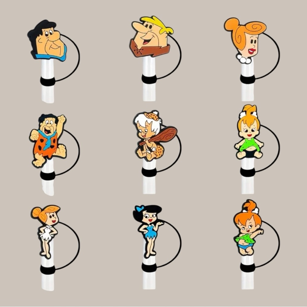 NIP Flintstones 9pc Straw Toppers